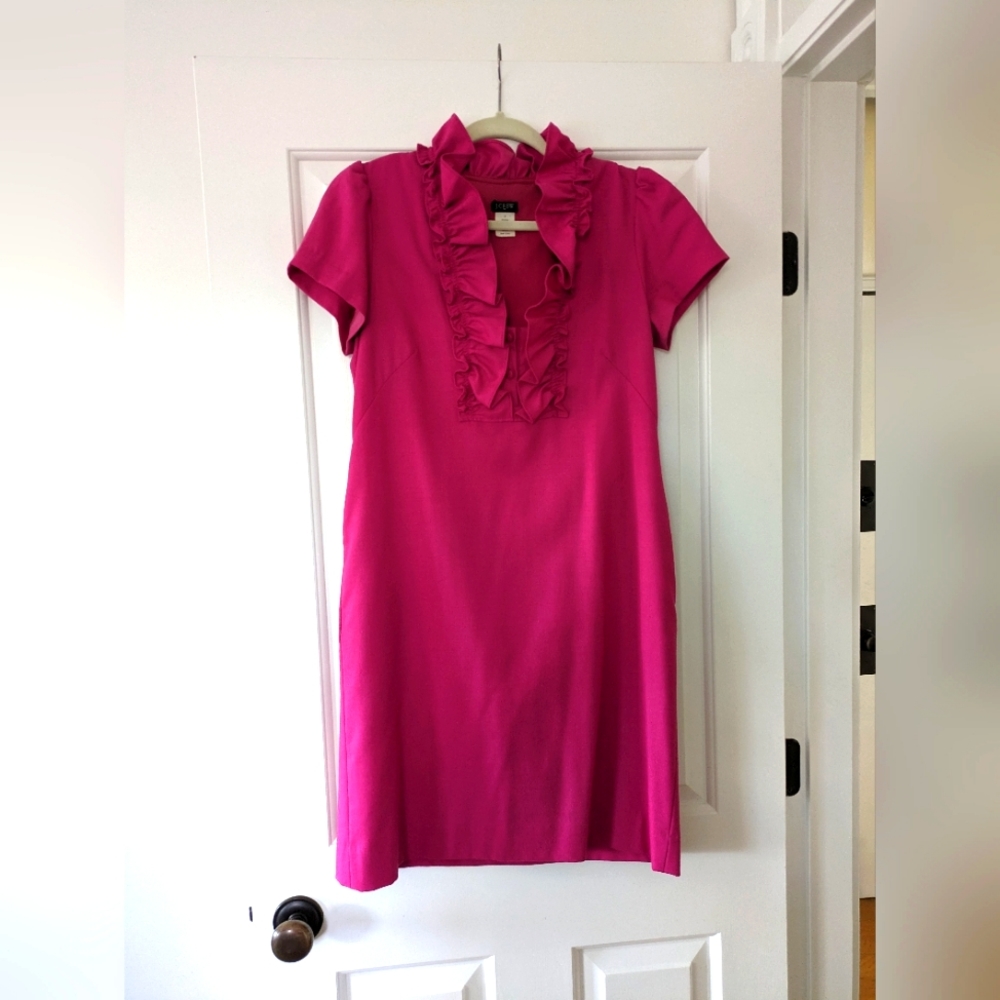 JCrew pink shift dress with decorative collar, size 6